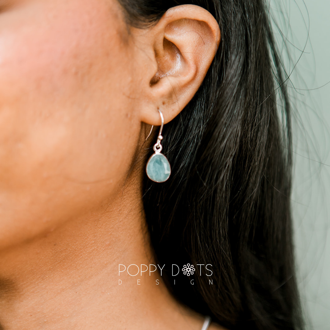 Luxurious Sterling Silver Aquamarine Earrings, Ring and Pendant Set