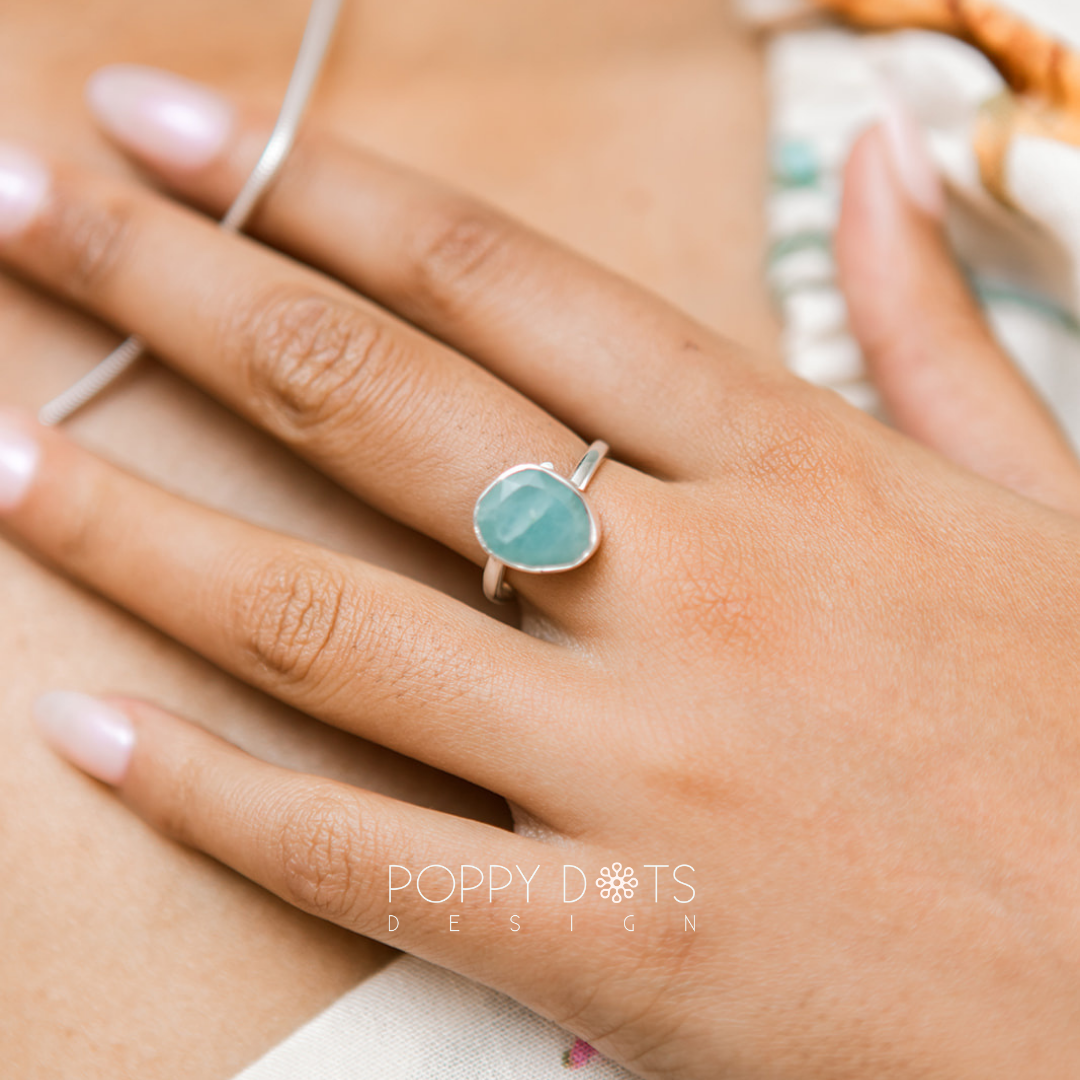 Luxurious Sterling Silver Aquamarine Earrings, Ring and Pendant Set