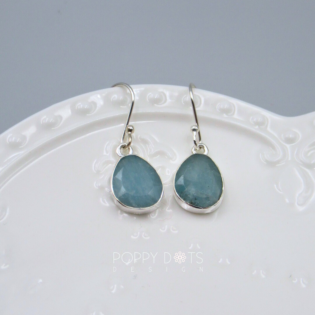 Luxurious Sterling Silver Aquamarine Earrings, Ring and Pendant Set