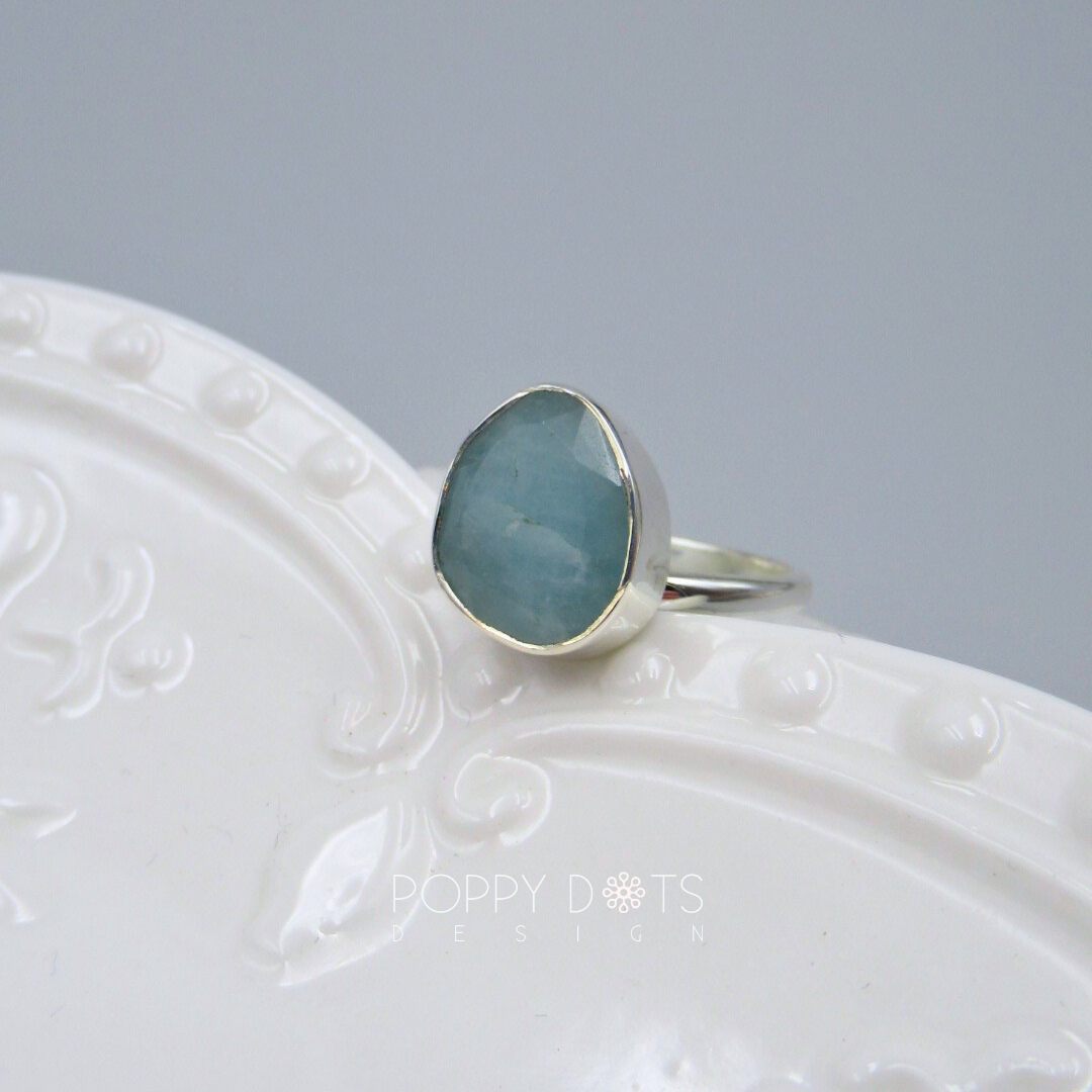 Luxurious Sterling Silver Aquamarine Earrings, Ring and Pendant Set