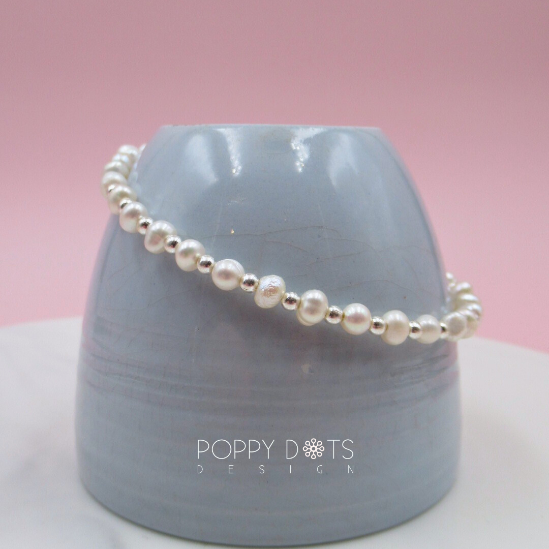 Freshwater Pearl and Sterling Silver Ball Bracelet