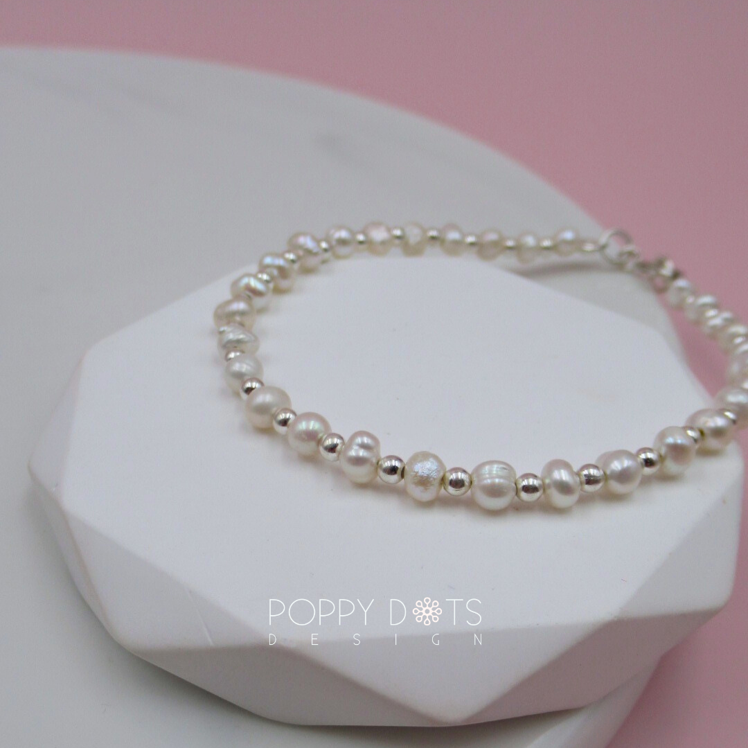 Freshwater Pearl and Sterling Silver Ball Bracelet