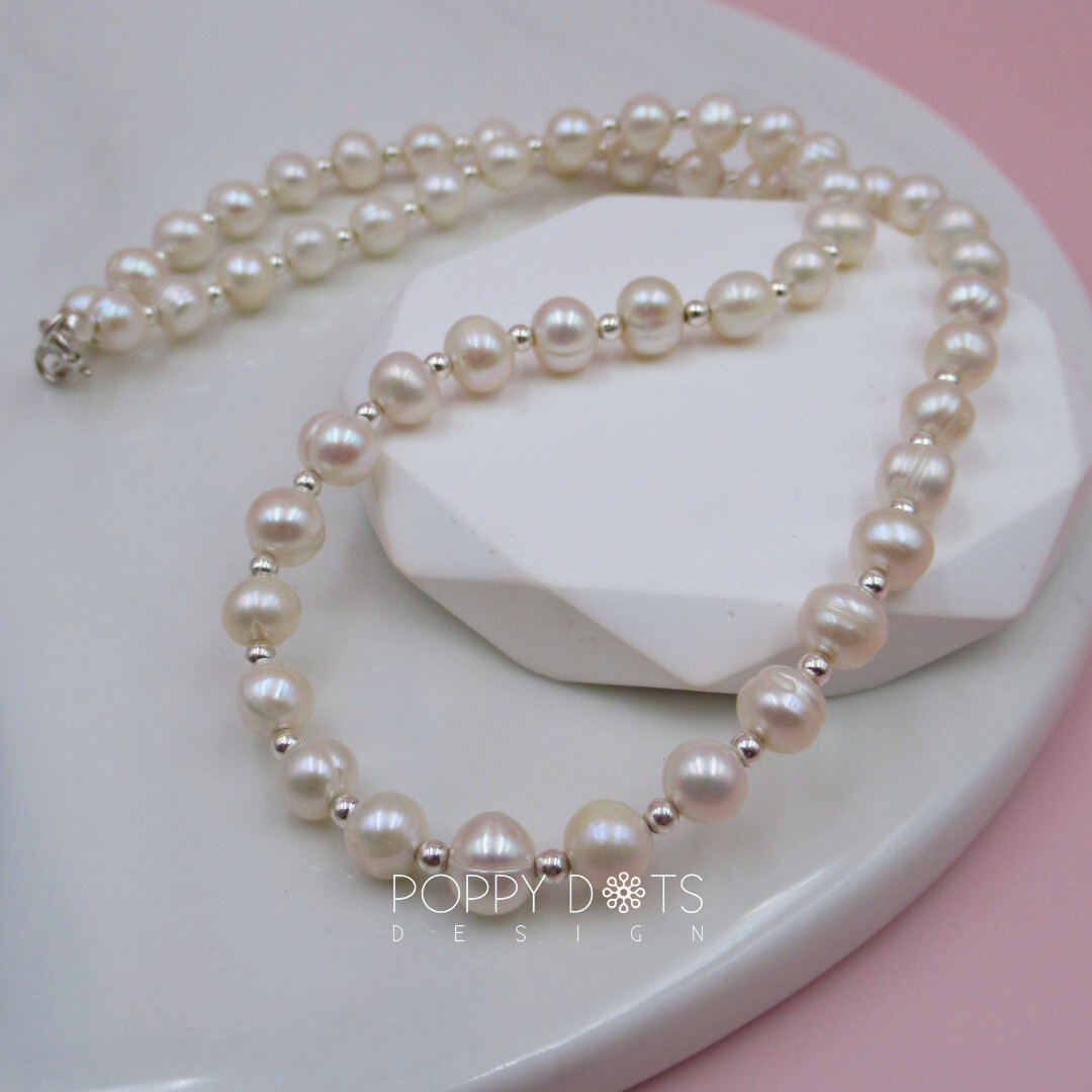 Freshwater Pearl and Sterling Silver Ball Necklace