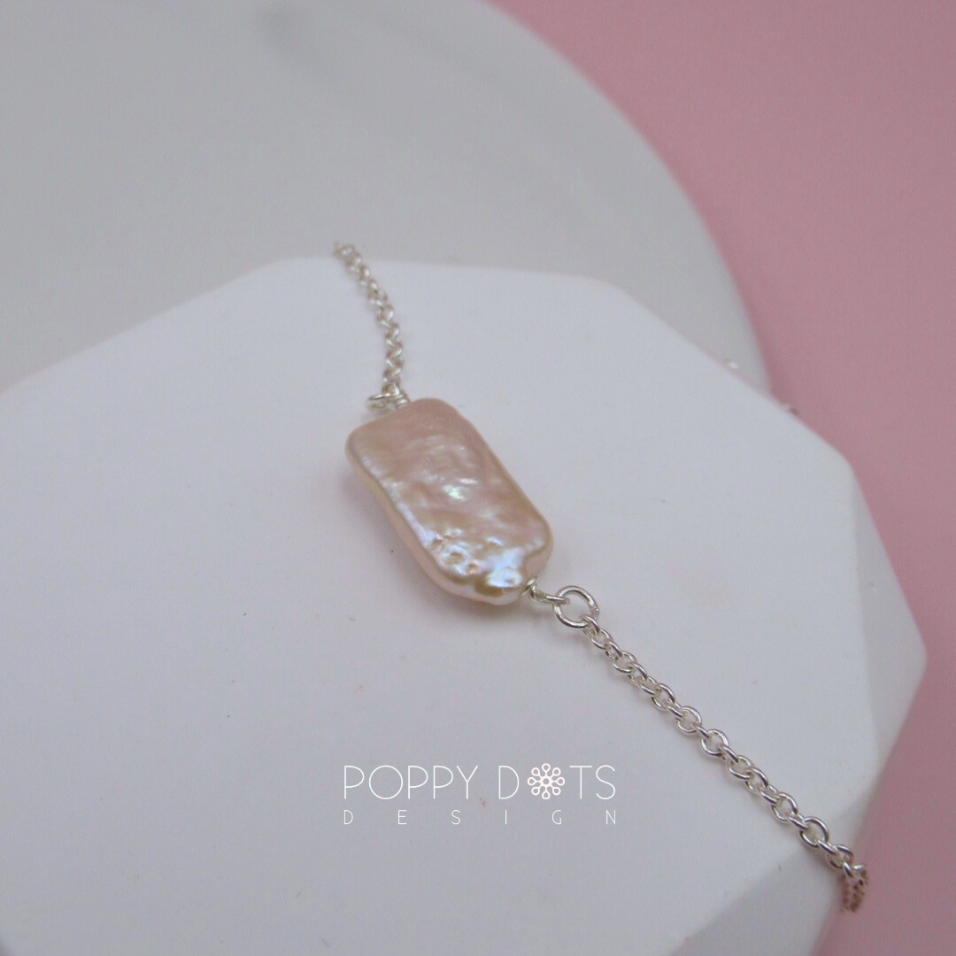 Sterling Silver Rectangular Freshwater Pearl Bracelet