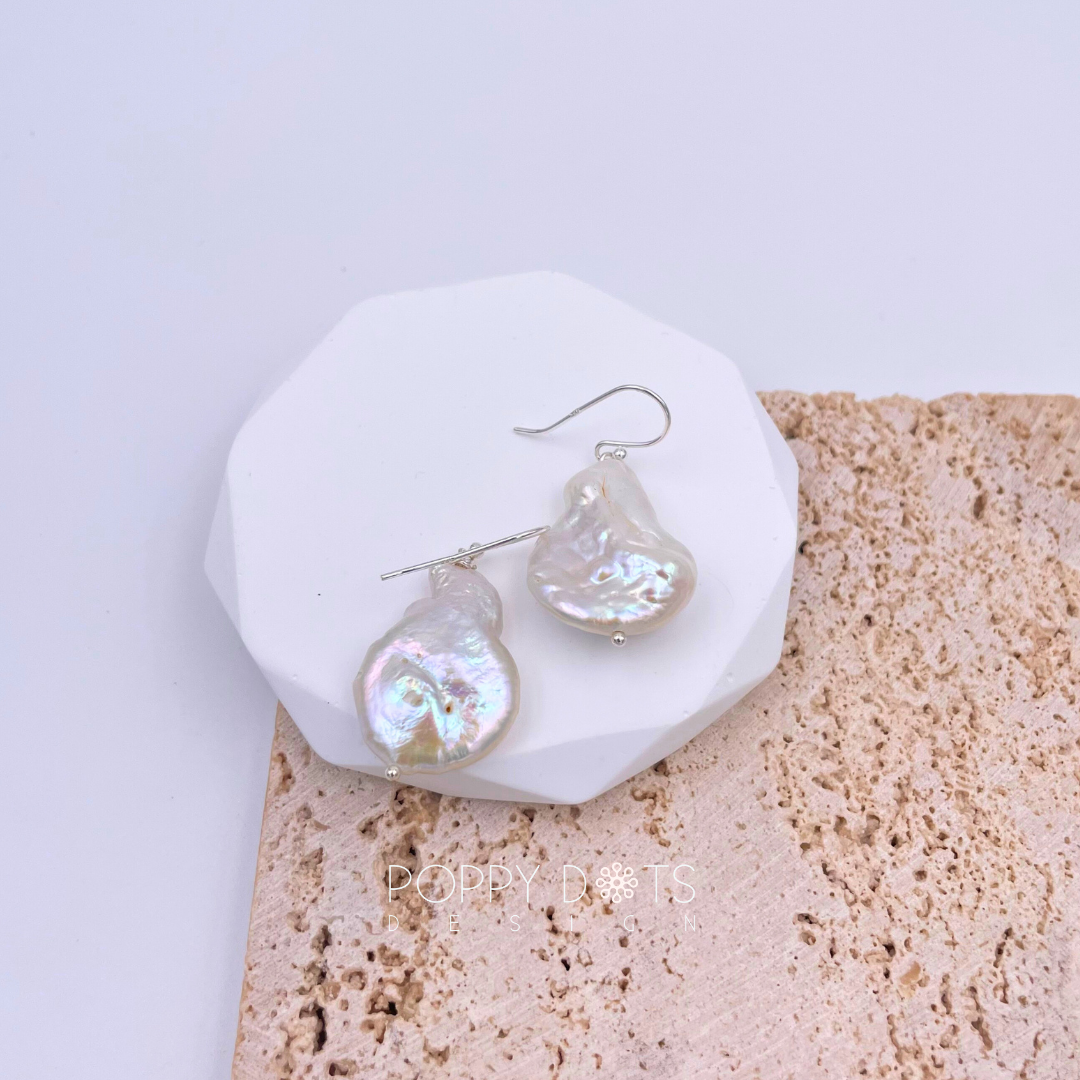 Sterling Silver Chunky Baroque Pearl Earrings