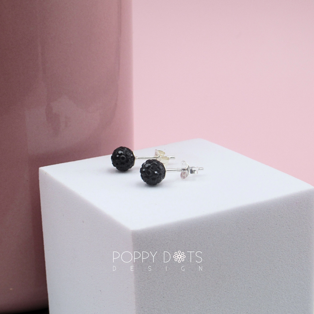 Sterling Silver Sparkly Black Zirconia Ball Studs