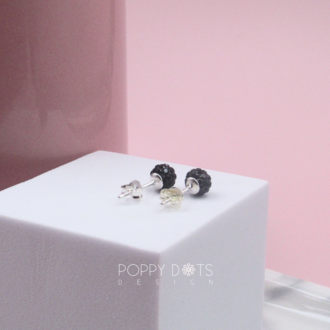 Sterling Silver Sparkly Black Zirconia Ball Studs