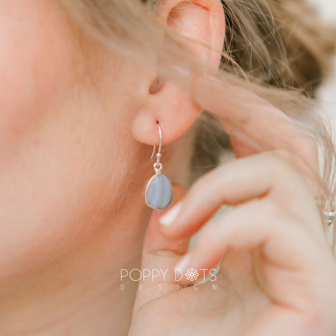 Luxurious Sterling Silver Blue Lace Agate Earrings, Ring and Pendant Set