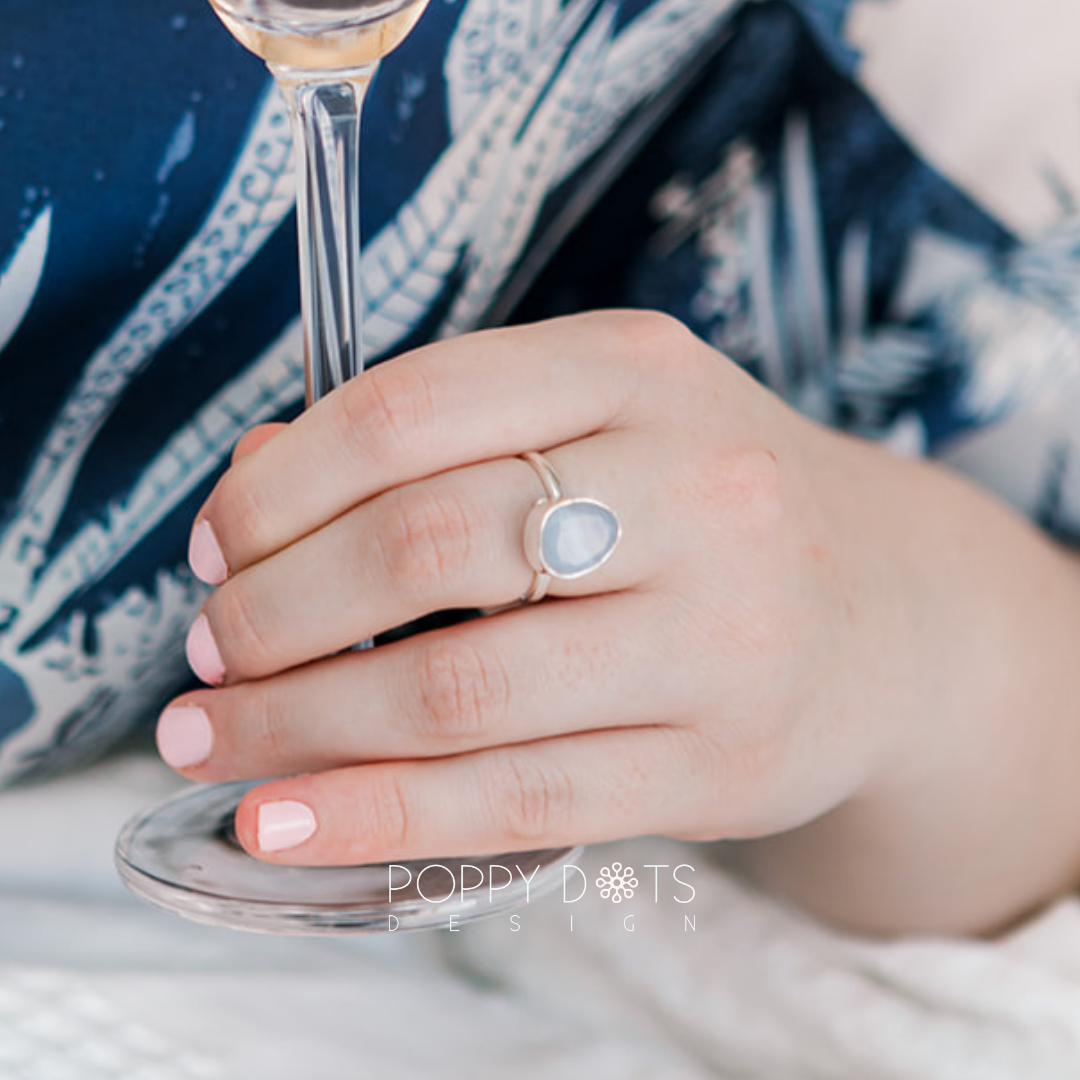 Luxurious Sterling Silver Blue Lace Agate Earrings, Ring and Pendant Set