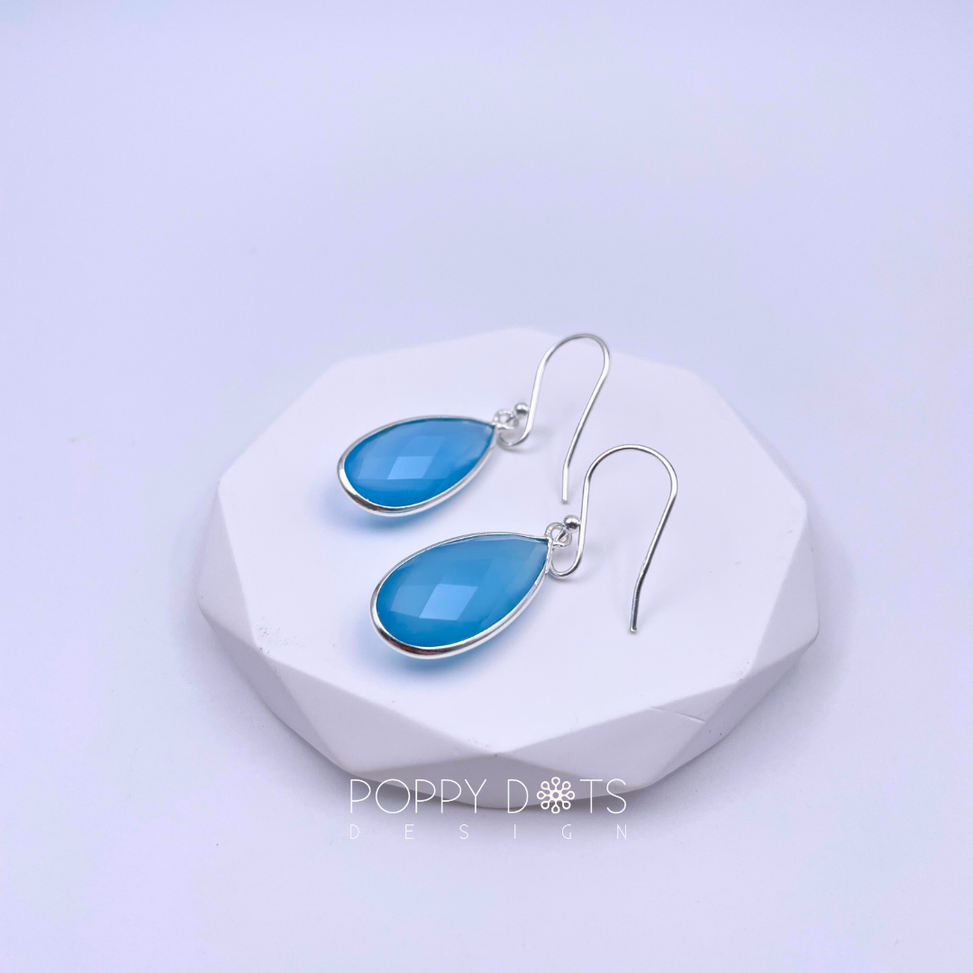 Sterling Silver Tall Teardrop Blue Onyx Earrings