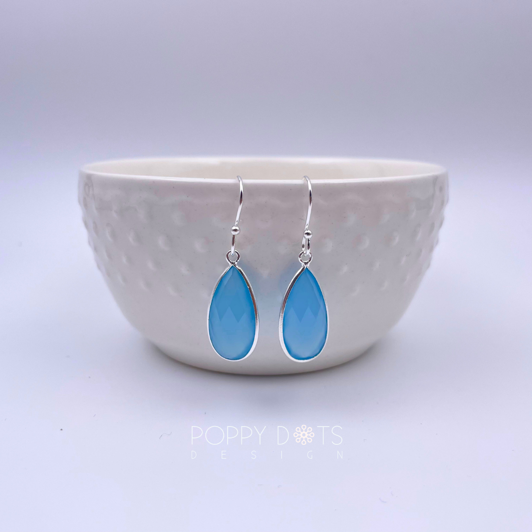 Sterling Silver Tall Teardrop Blue Onyx Earrings