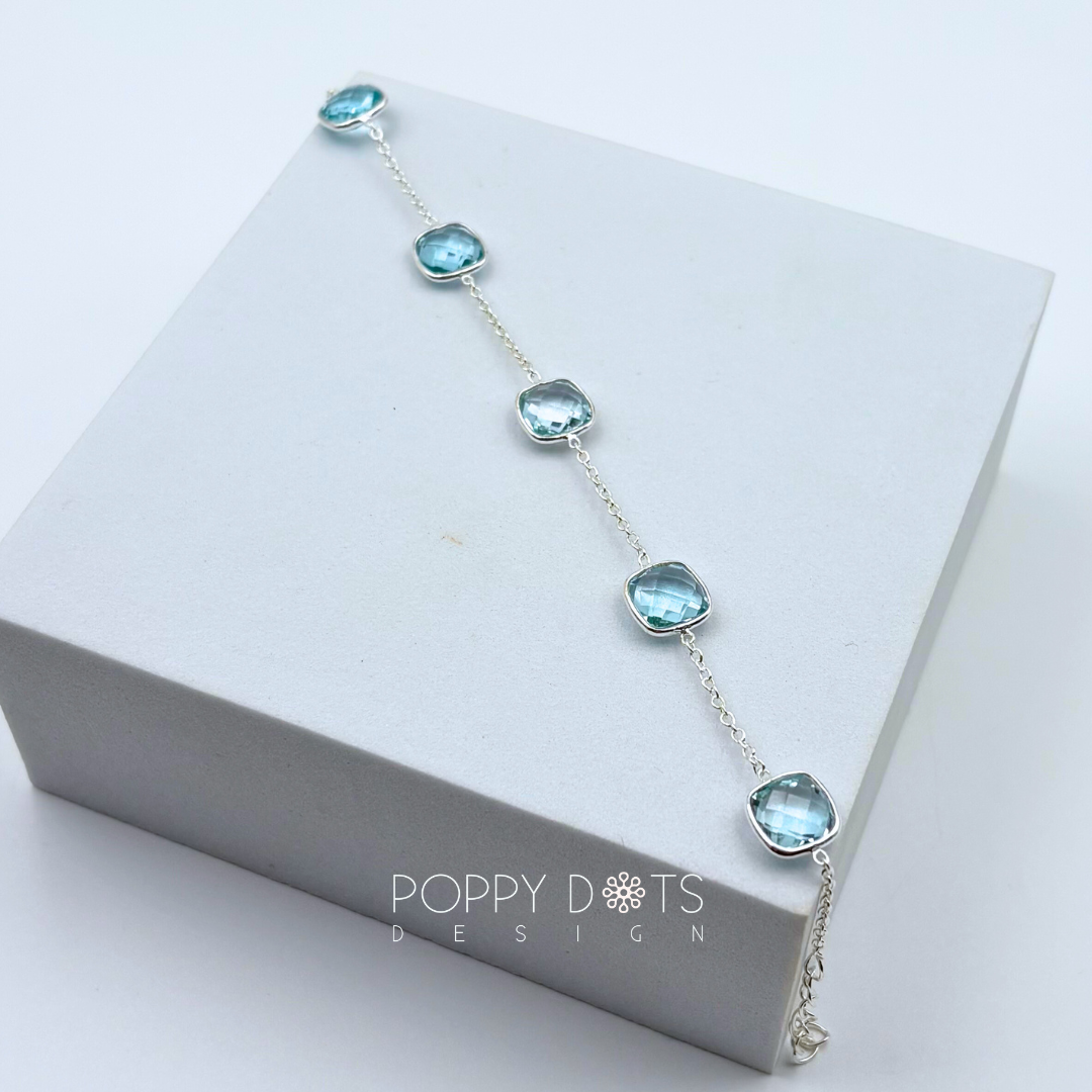Sterling Silver Square Cushion Cut Blue Topaz Bracelet
