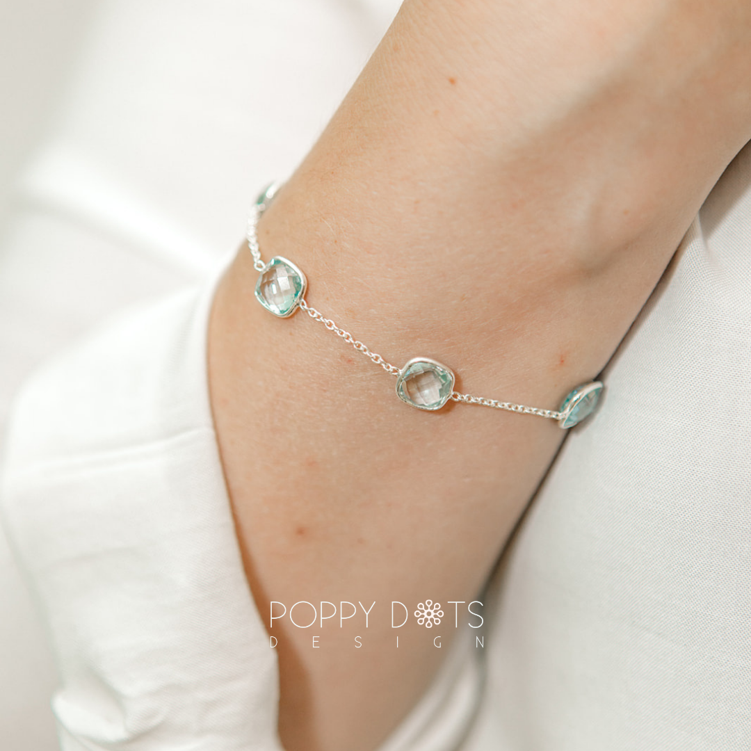 Sterling Silver Square Cushion Cut Blue Topaz Bracelet