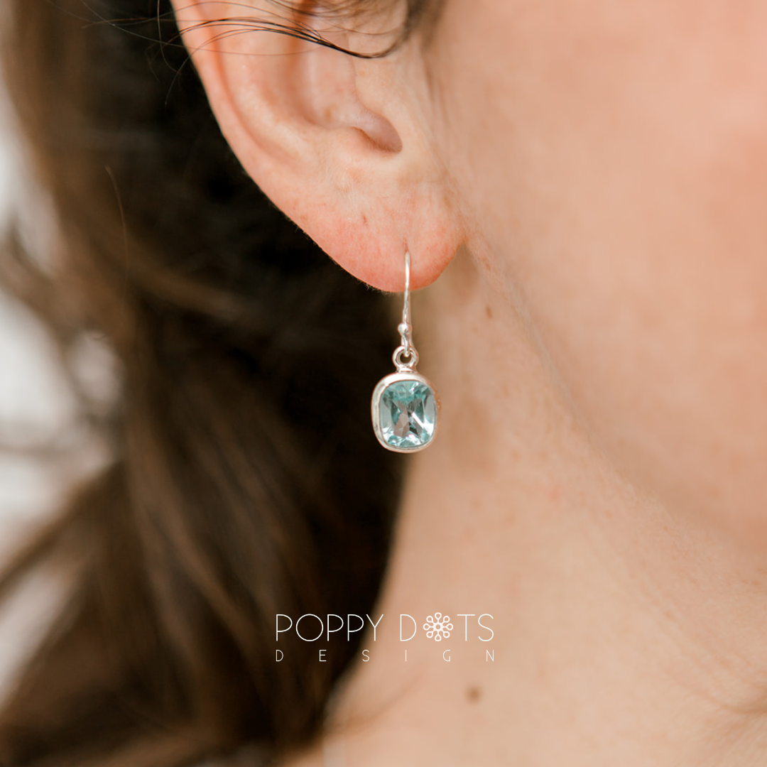 Deluxe Sterling Silver Blue Topaz Rectangular Earrings