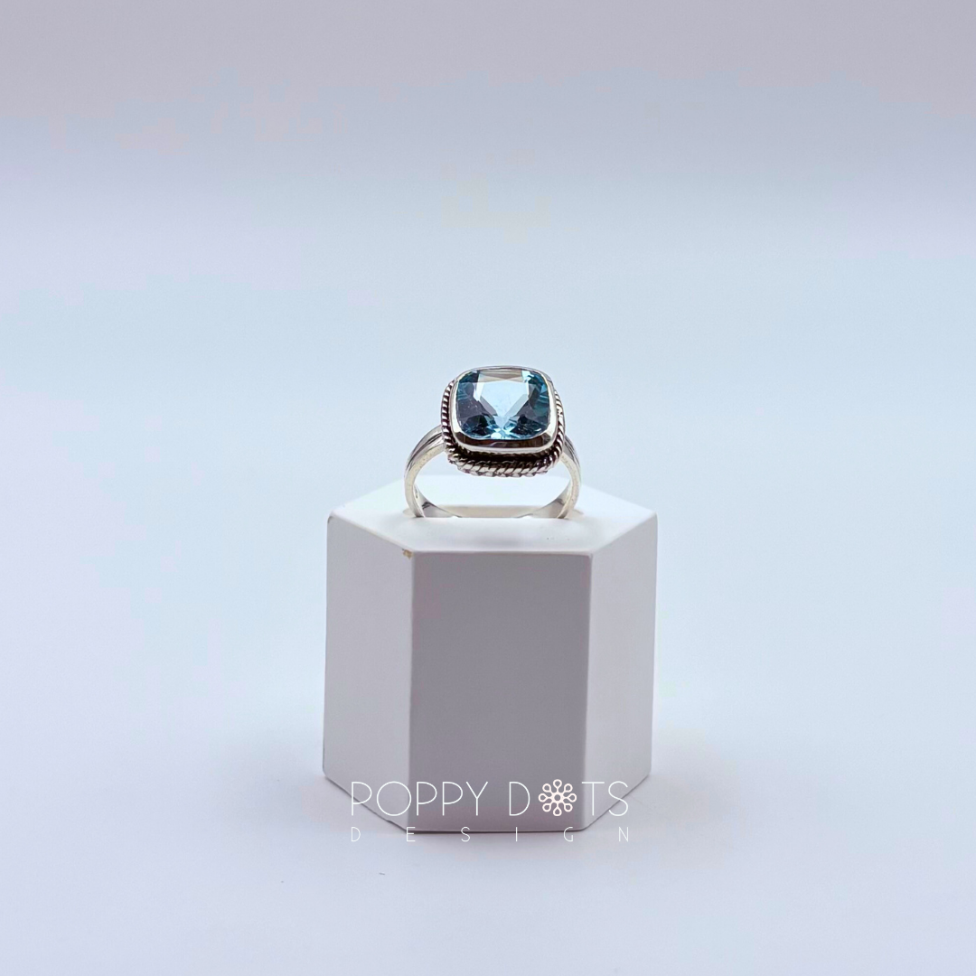 Exclusive Sterling Silver Square Blue Topaz Ring