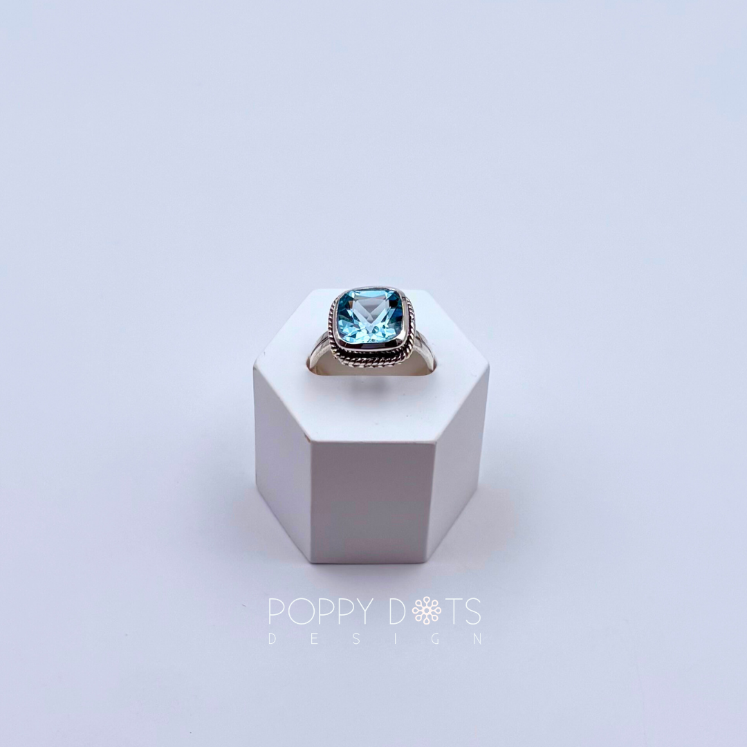 Exclusive Sterling Silver Square Blue Topaz Ring
