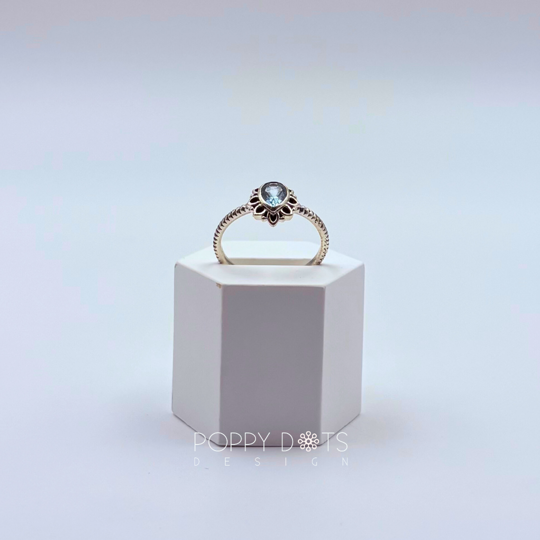 Sterling Silver Filigree Teardrop Blue Topaz Ring