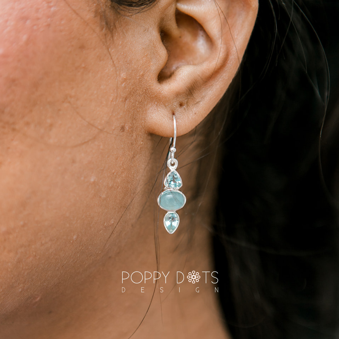 Luxurious Sterling Silver Blue Topaz Earrings and Pendant Set