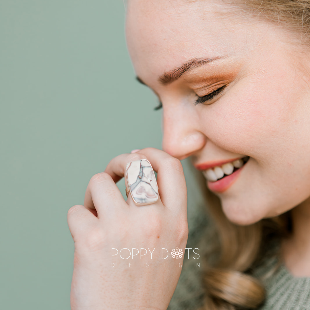 Luxurious Sterling Silver Butterfly Jasper Earrings and Ring Set