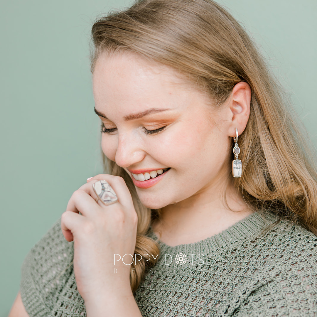 Luxurious Sterling Silver Butterfly Jasper Earrings and Ring Set