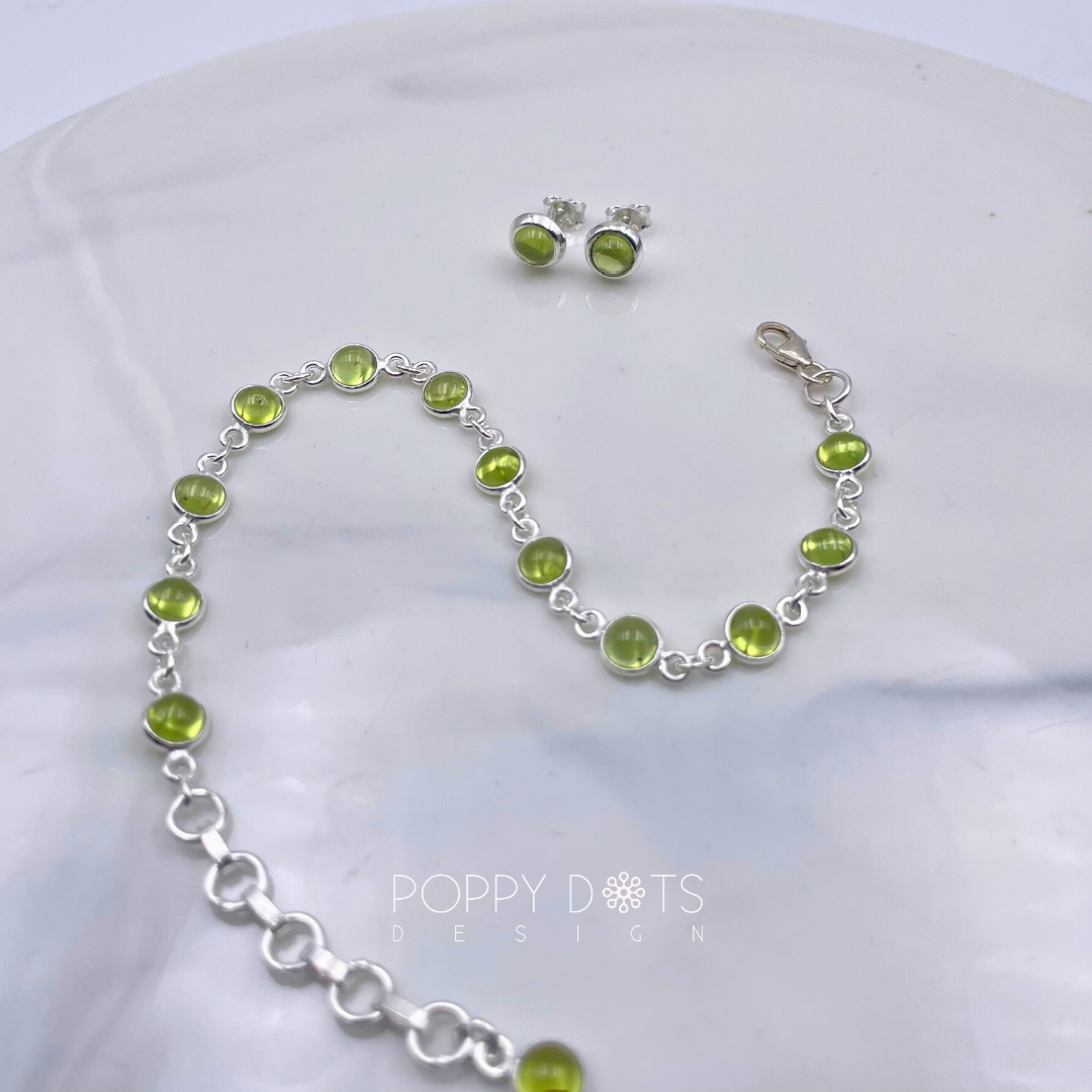 Sterling Silver Round Cabochon Peridot Bracelet