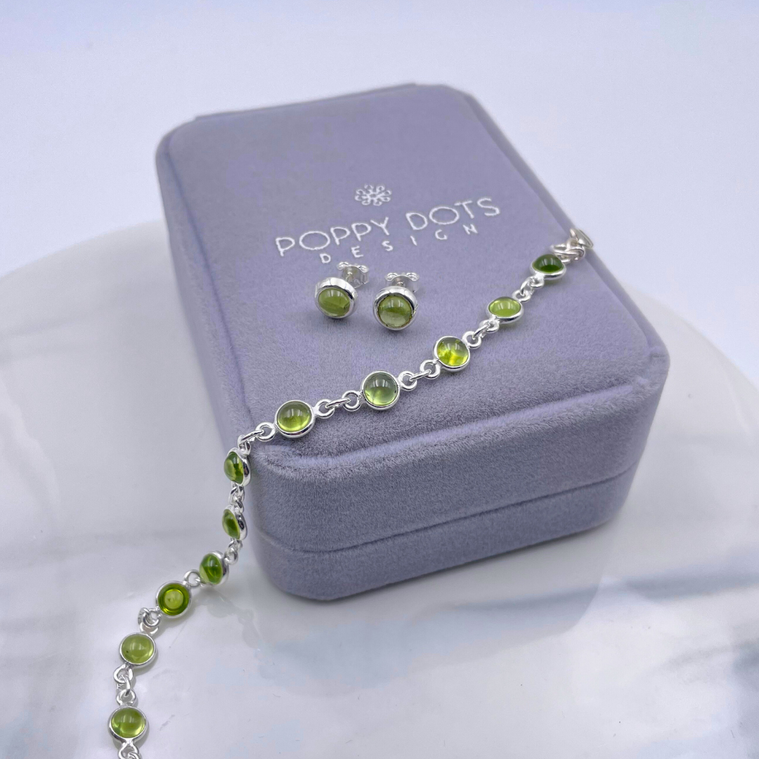 Sterling Silver Round Cabochon Peridot Bracelet