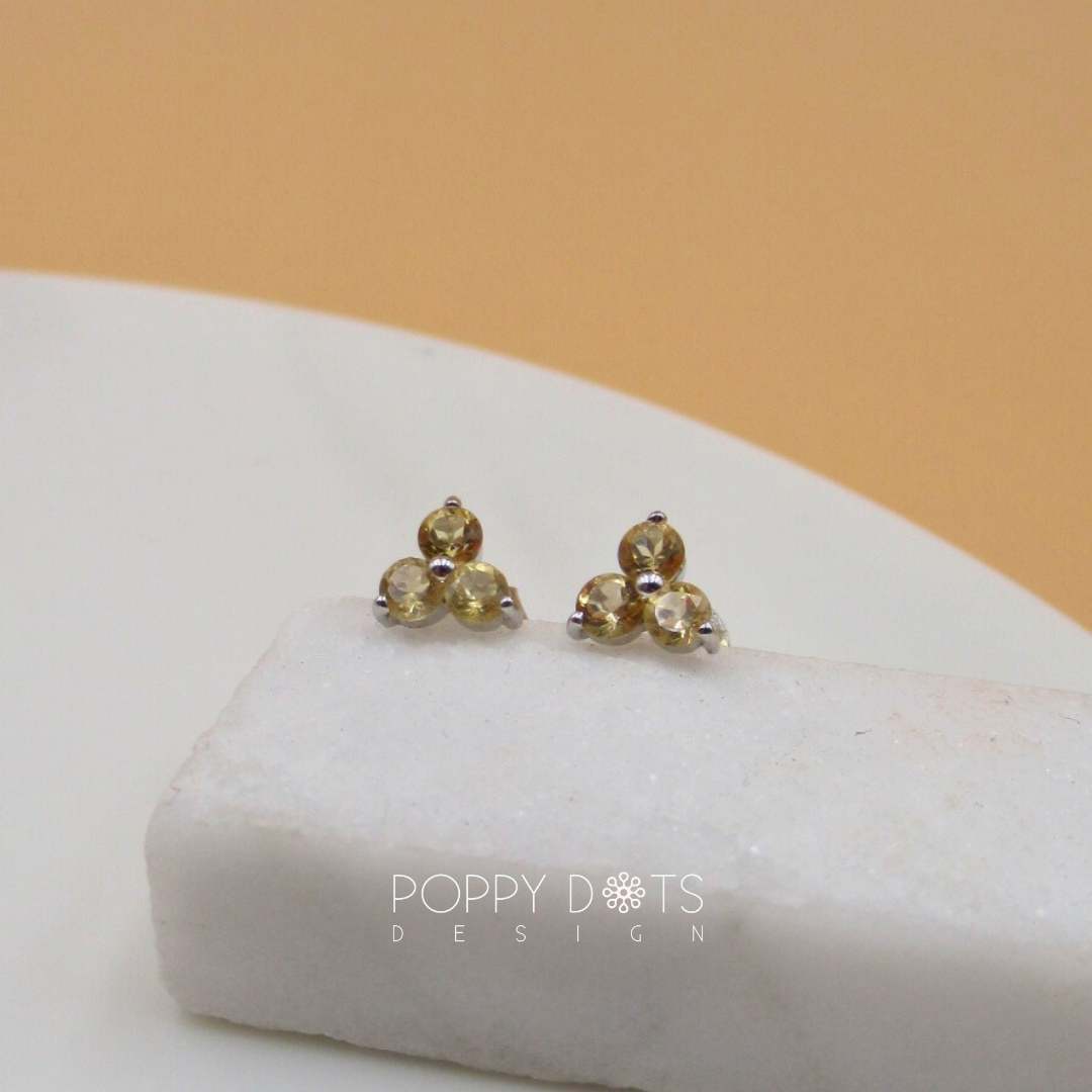 Sterling Silver Citrine Quartz Clover Studs