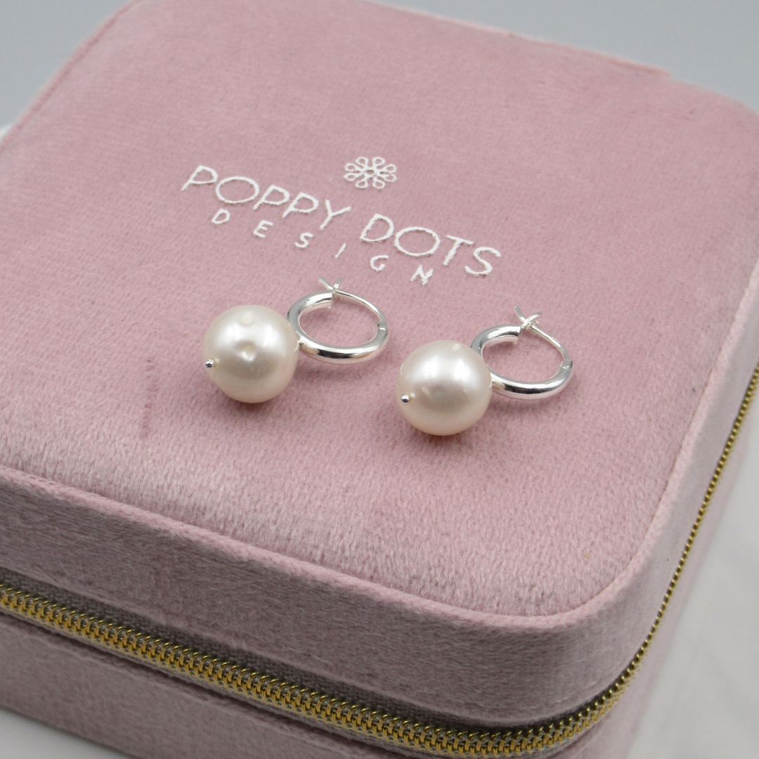 Sterling Silver Classic Pearl Drop Huggie Hoop Earrings