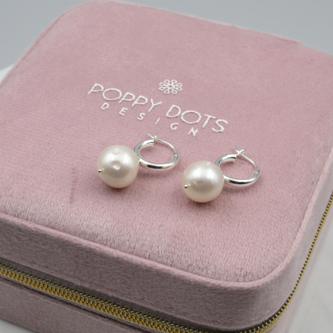 Sterling Silver Classic Pearl Drop Huggie Hoop Earrings