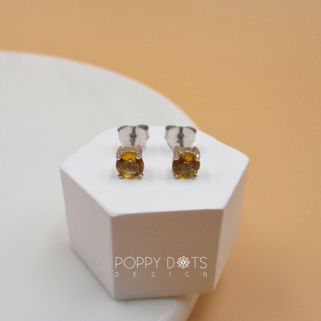 Sterling Silver Claw Set Citrine Quartz Studs