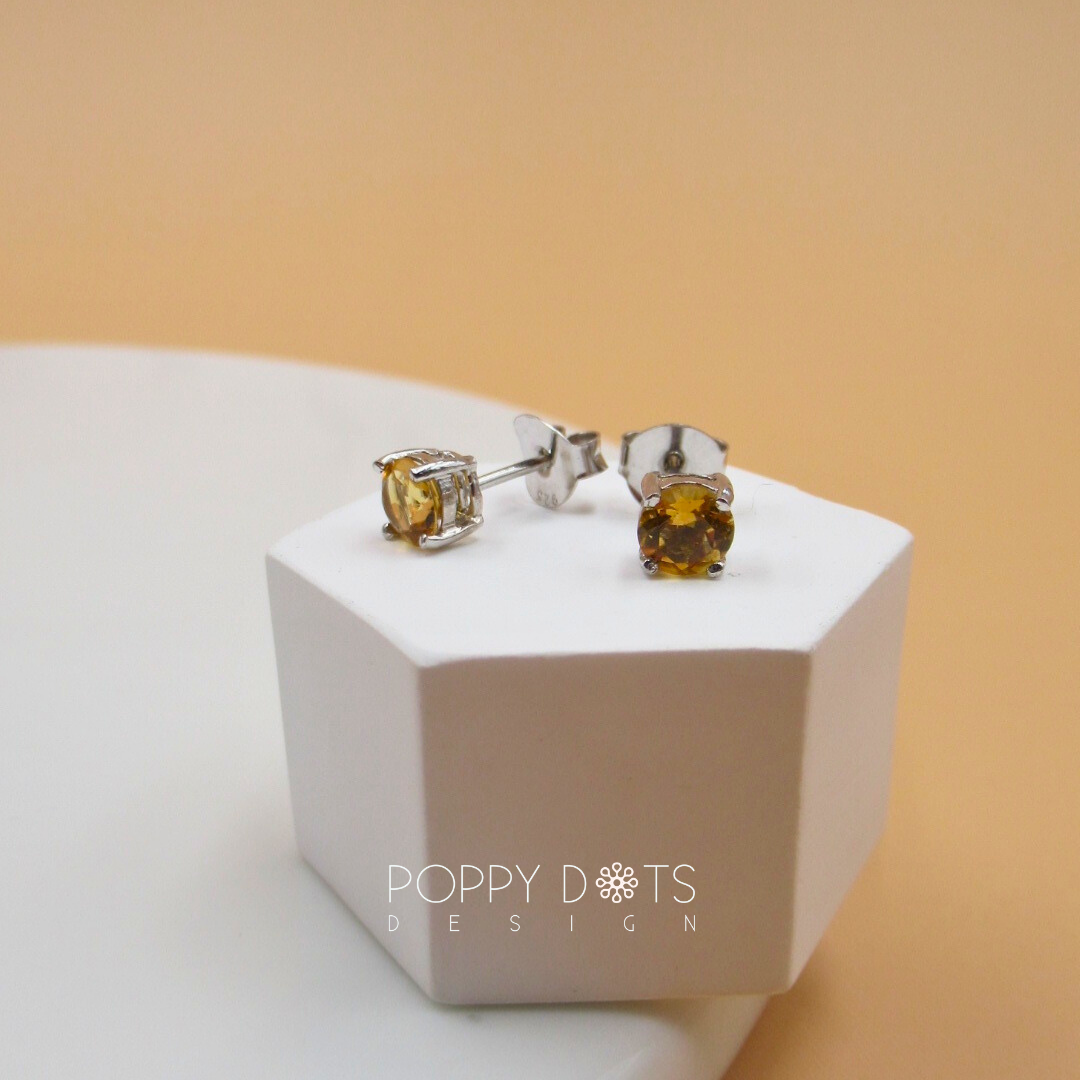 Sterling Silver Claw Set Citrine Quartz Studs