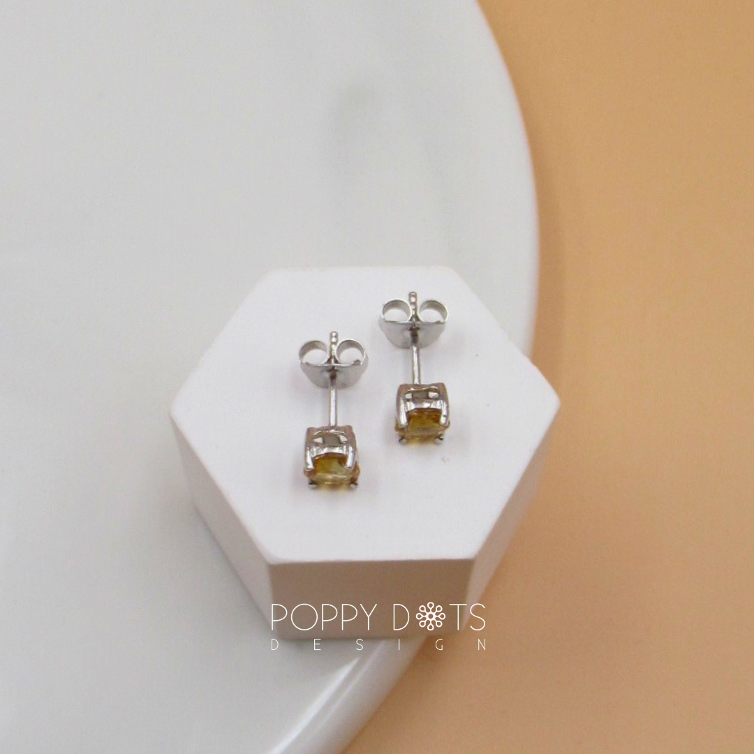 Sterling Silver Claw Set Citrine Quartz Studs