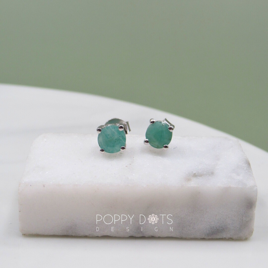 Sterling Silver Claw Set Emerald Studs