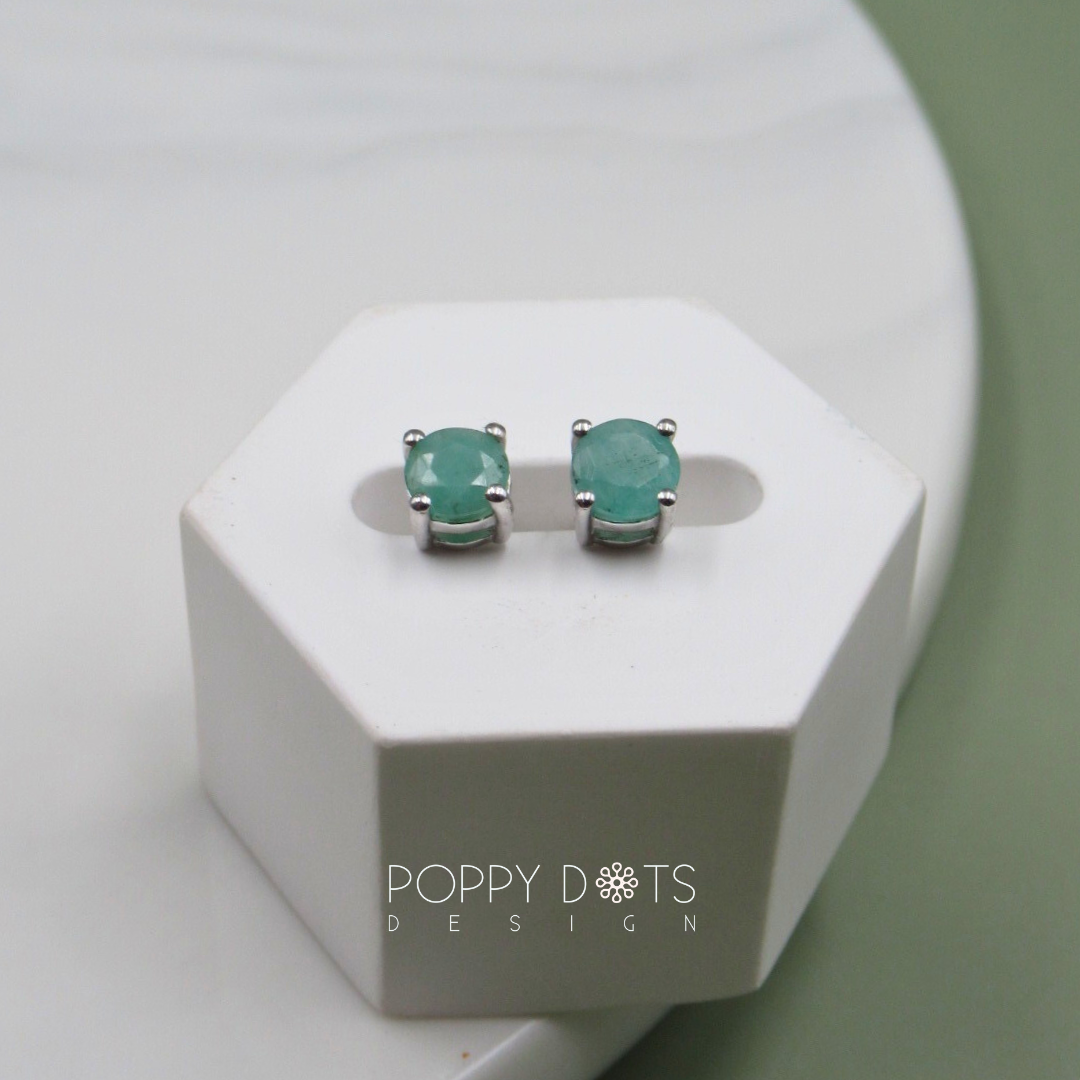 Sterling Silver Claw Set Emerald Studs