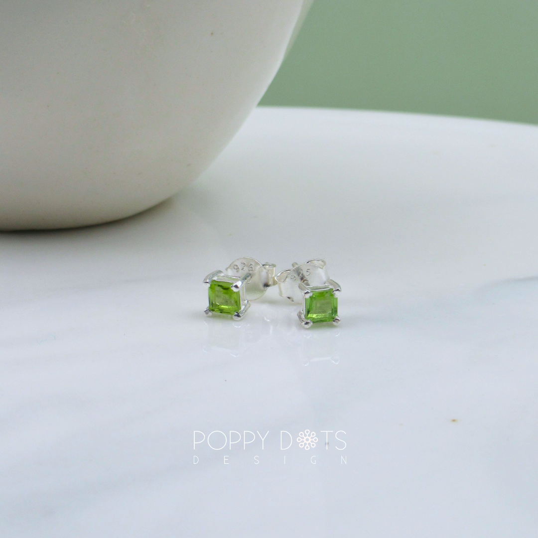 Sterling Silver Claw Set Square Peridot Studs