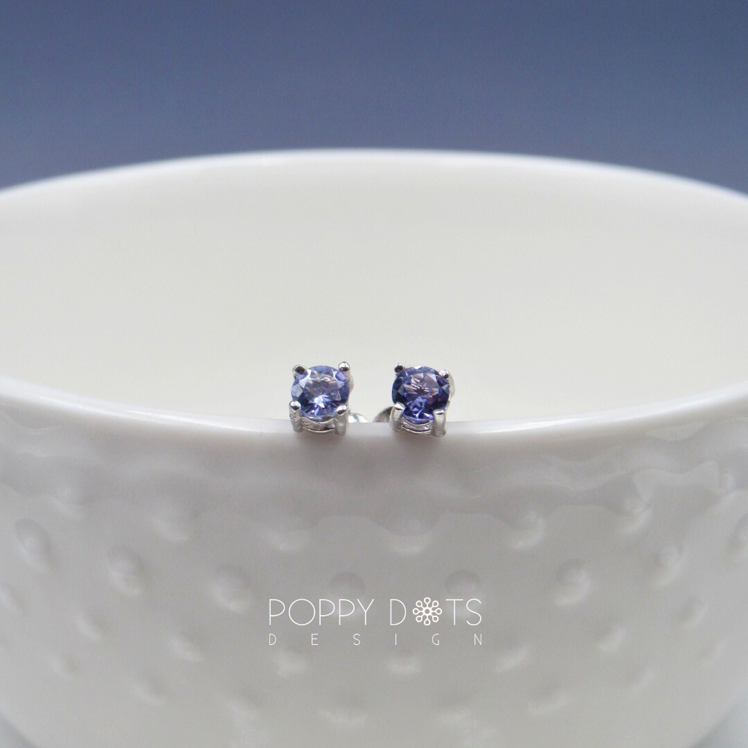 Sterling Silver Claw Set Round Tanzanite Studs