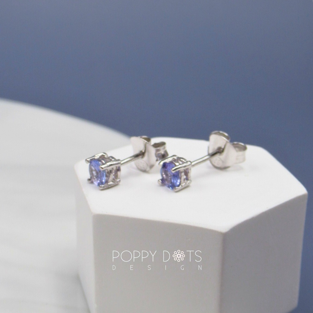 Sterling Silver Claw Set Round Tanzanite Studs