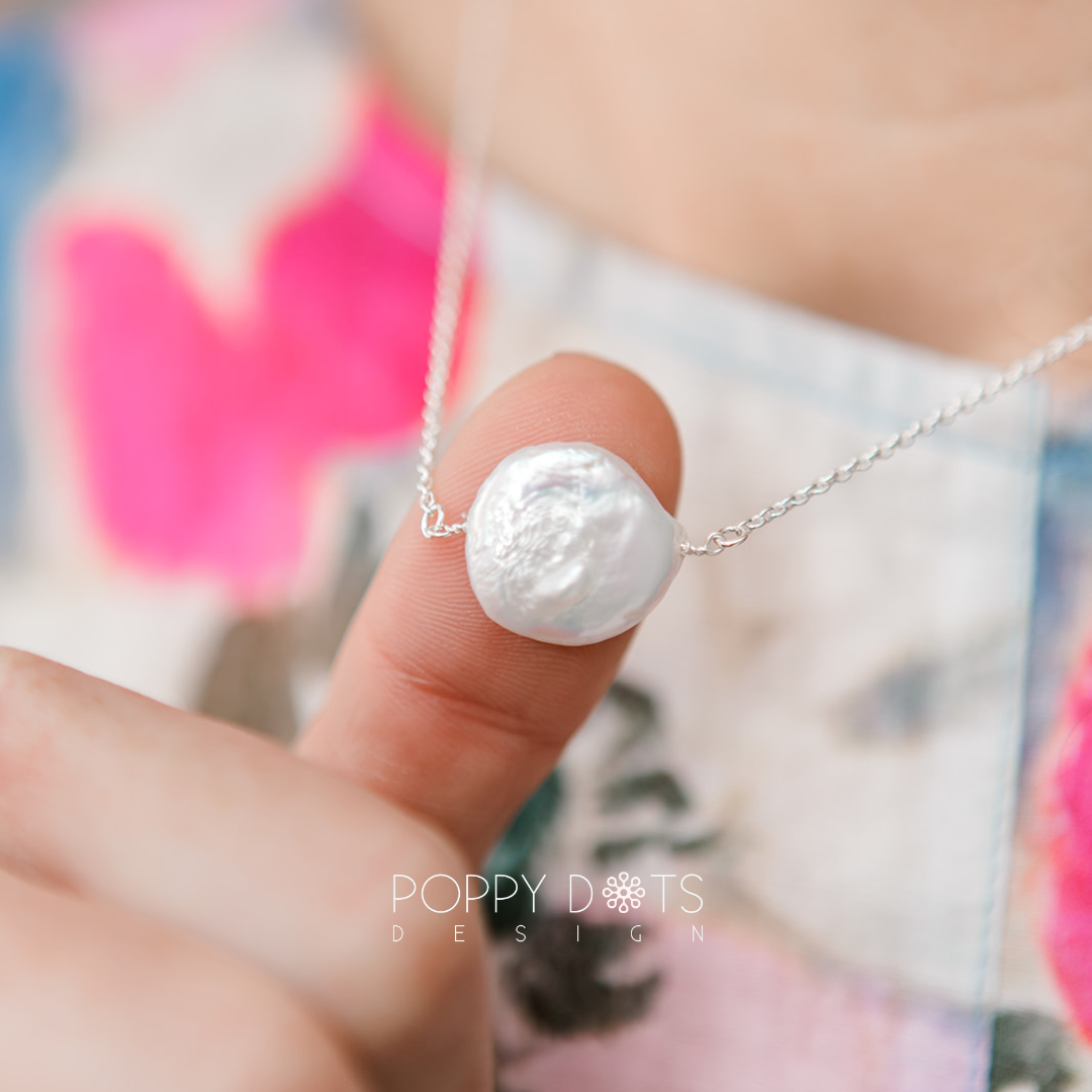 Sterling Silver Freshwater White Coin Pearl Necklace