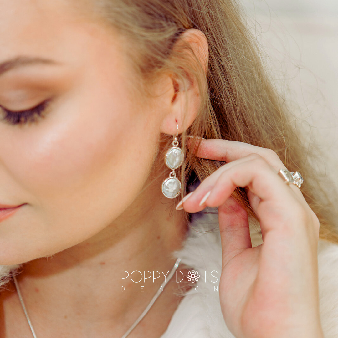 Luxurious Sterling Silver Double Coin Pearl Earrings