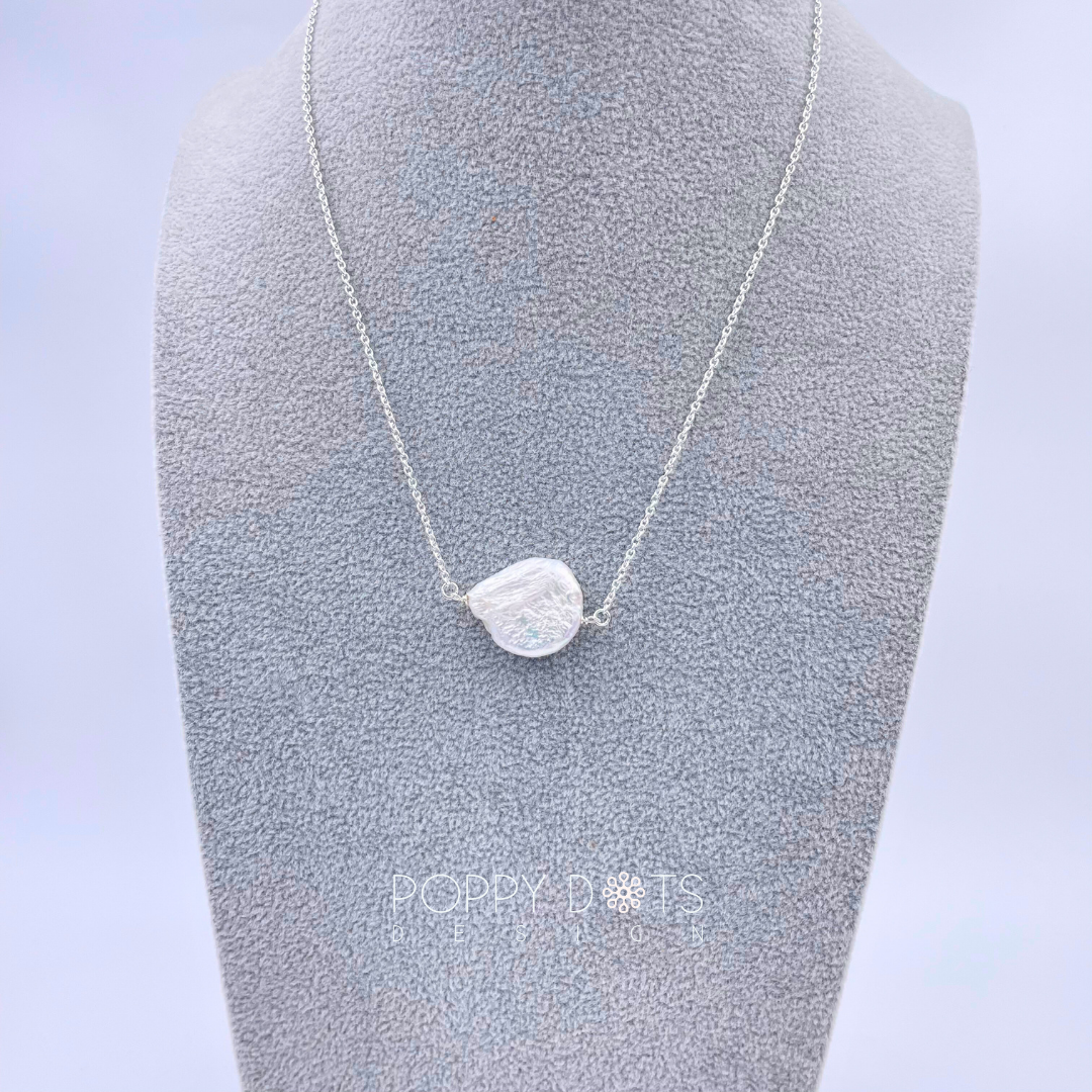 Sterling Silver Freshwater White Coin Pearl Necklace