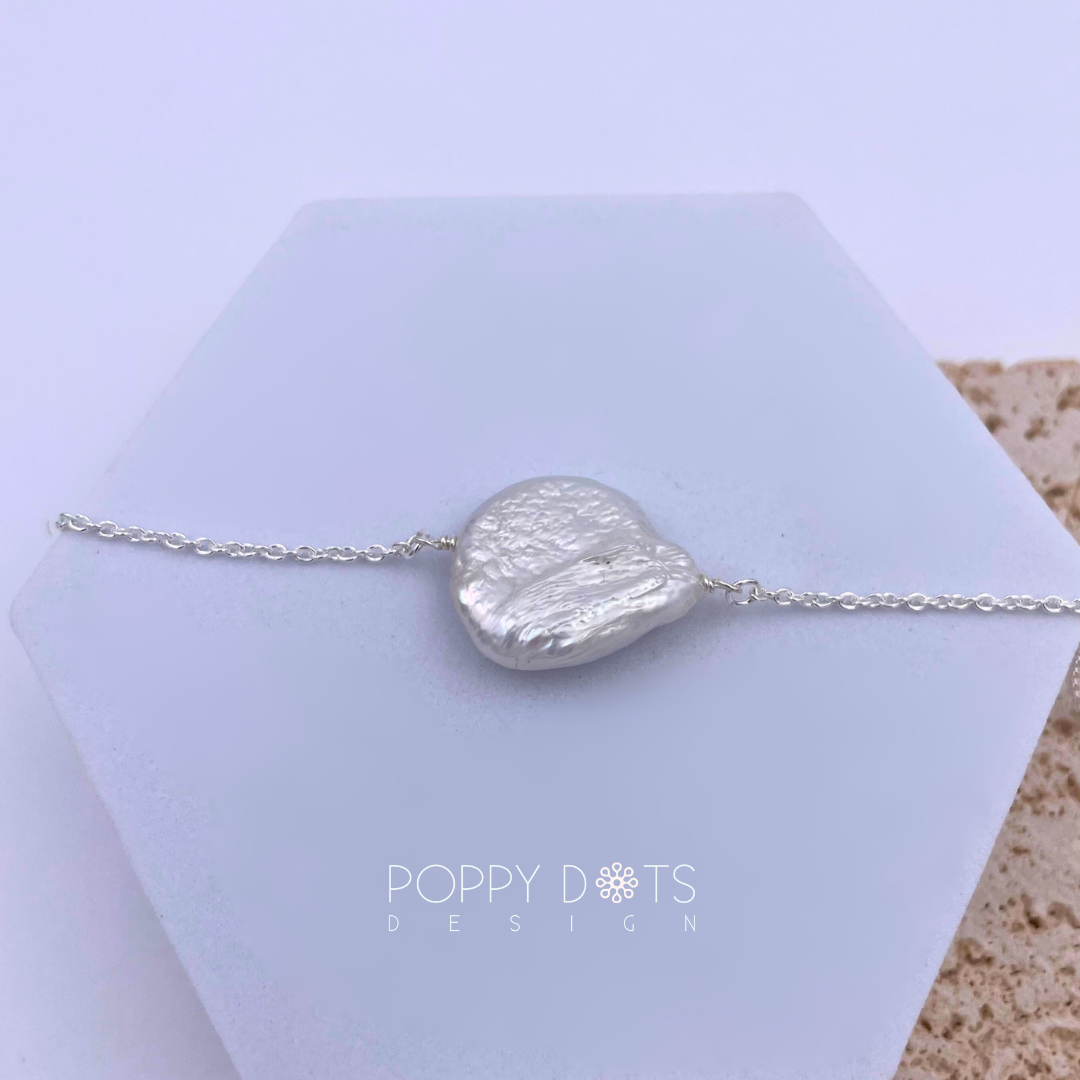 Sterling Silver Freshwater White Coin Pearl Necklace