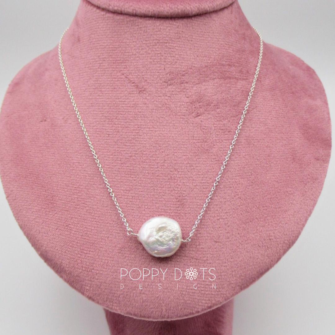 Sterling Silver Freshwater White Coin Pearl Necklace