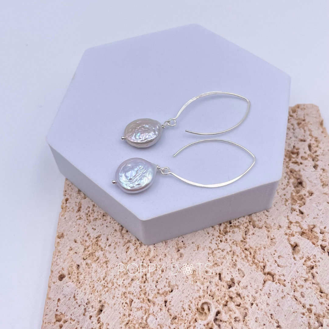 Sterling Silver & Freshwater Coin Pearl Earrings