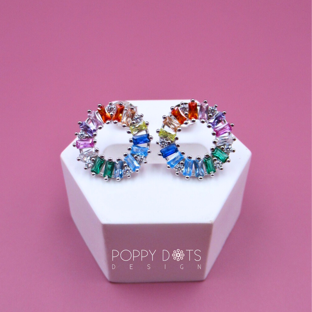 Sterling Silver Happy Colourful Zirconia Studs