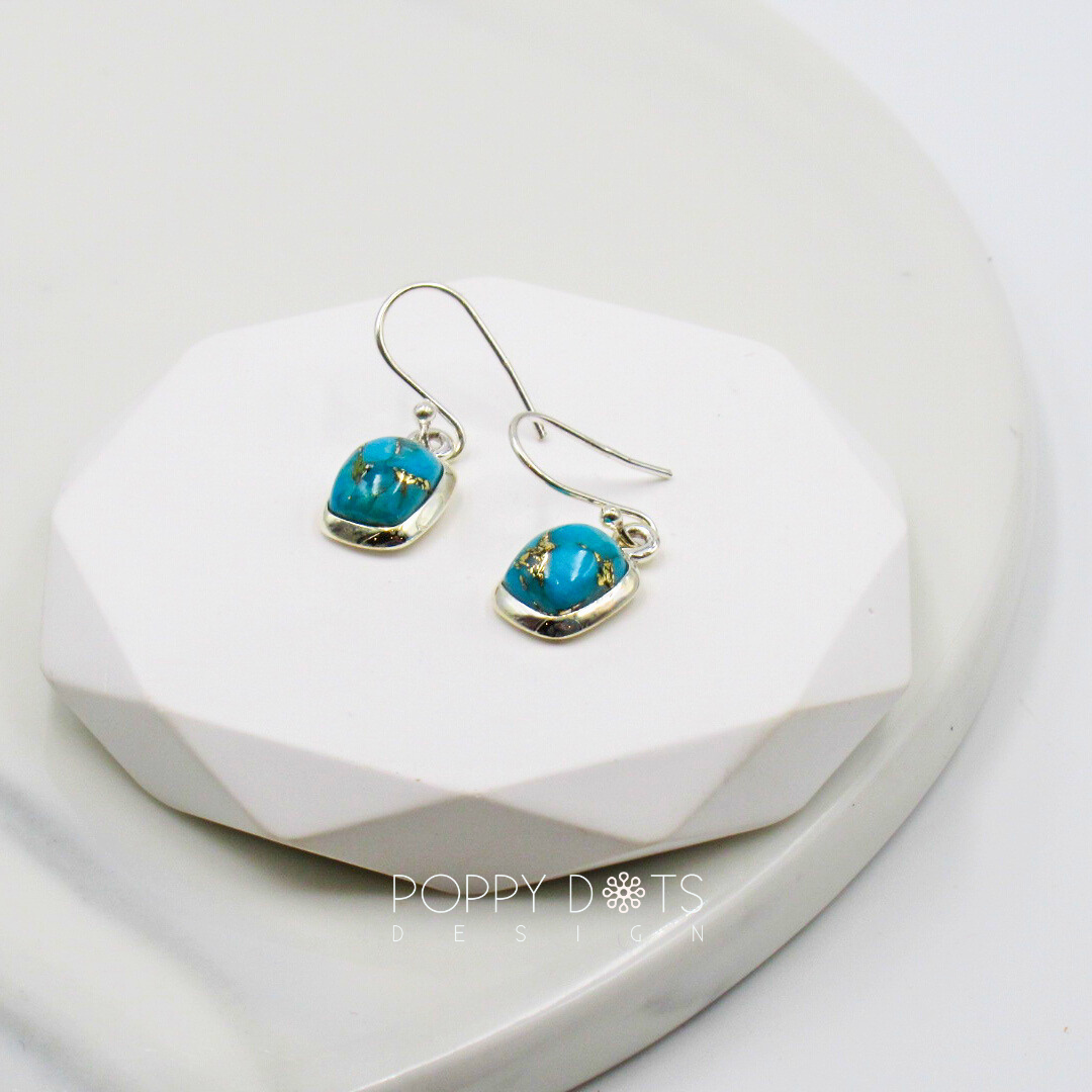 Sterling Silver Deluxe Rectangular Copper Turquoise Earrings