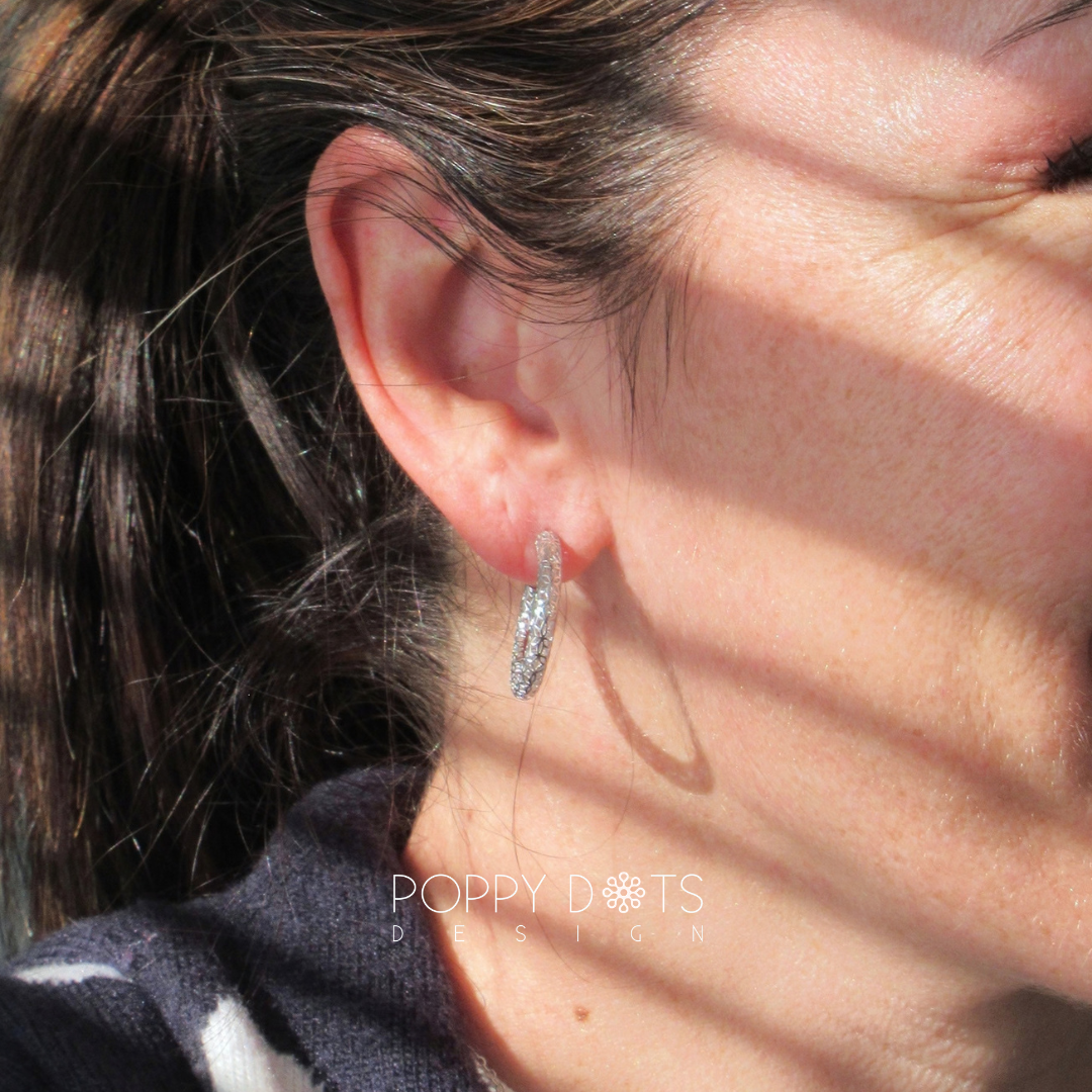 Sterling Silver Crescent Filigree Hoop Earrings