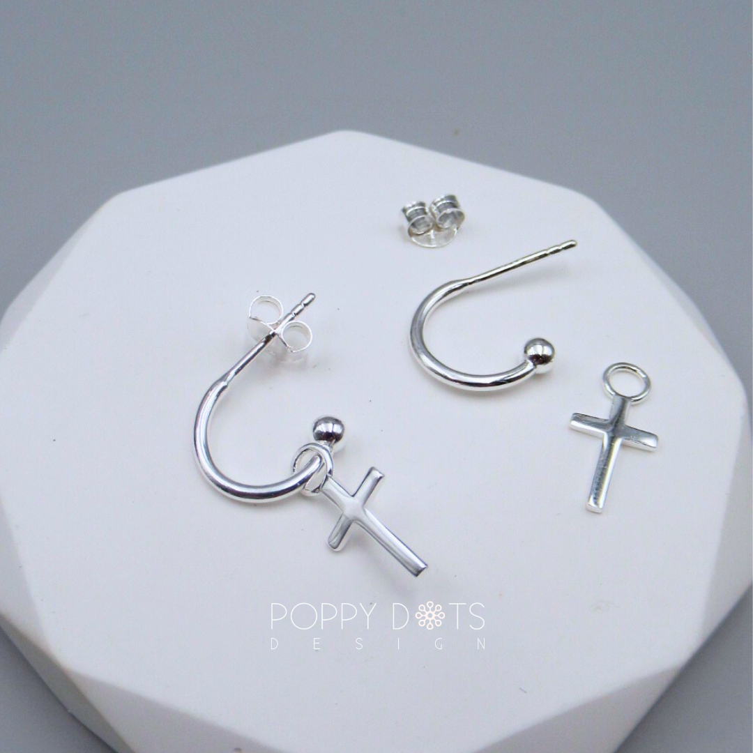 Sterling Silver Pretty Woman Cross Hoops