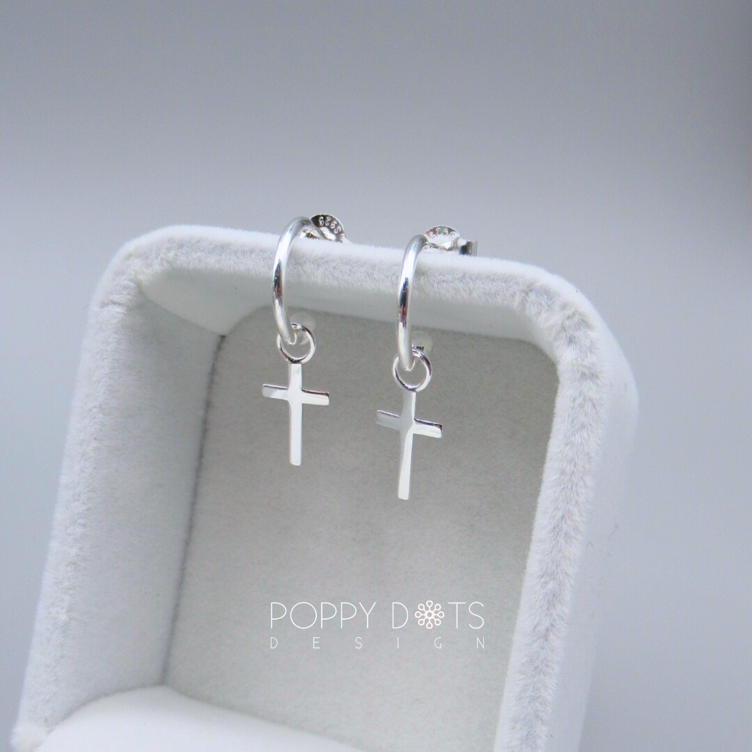 Sterling Silver Pretty Woman Cross Hoops