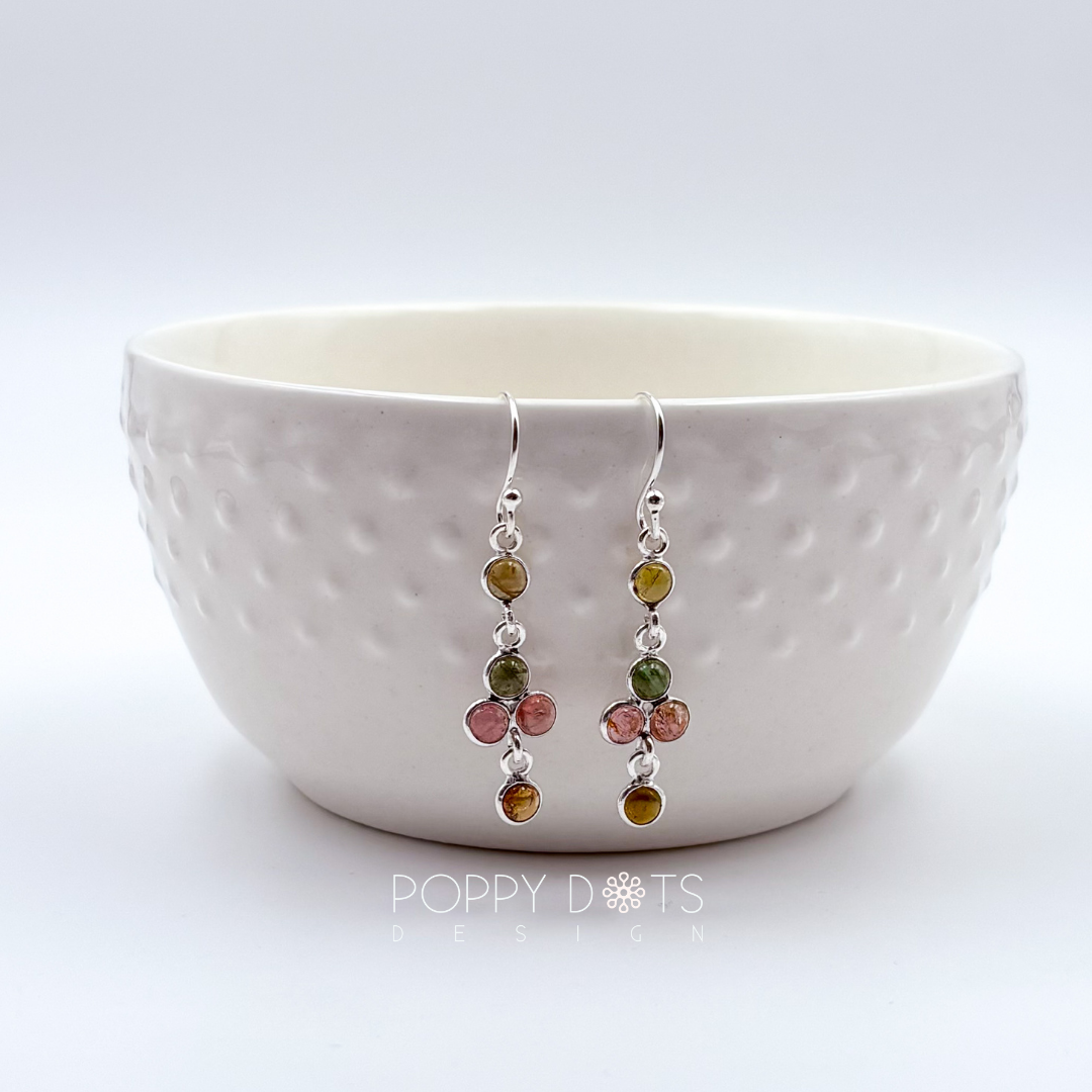 Sterling Silver Cross Tourmaline Earrings