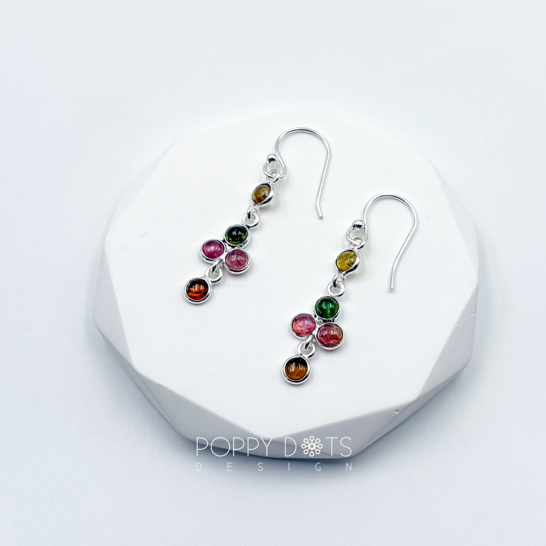 Sterling Silver Cross Tourmaline Earrings